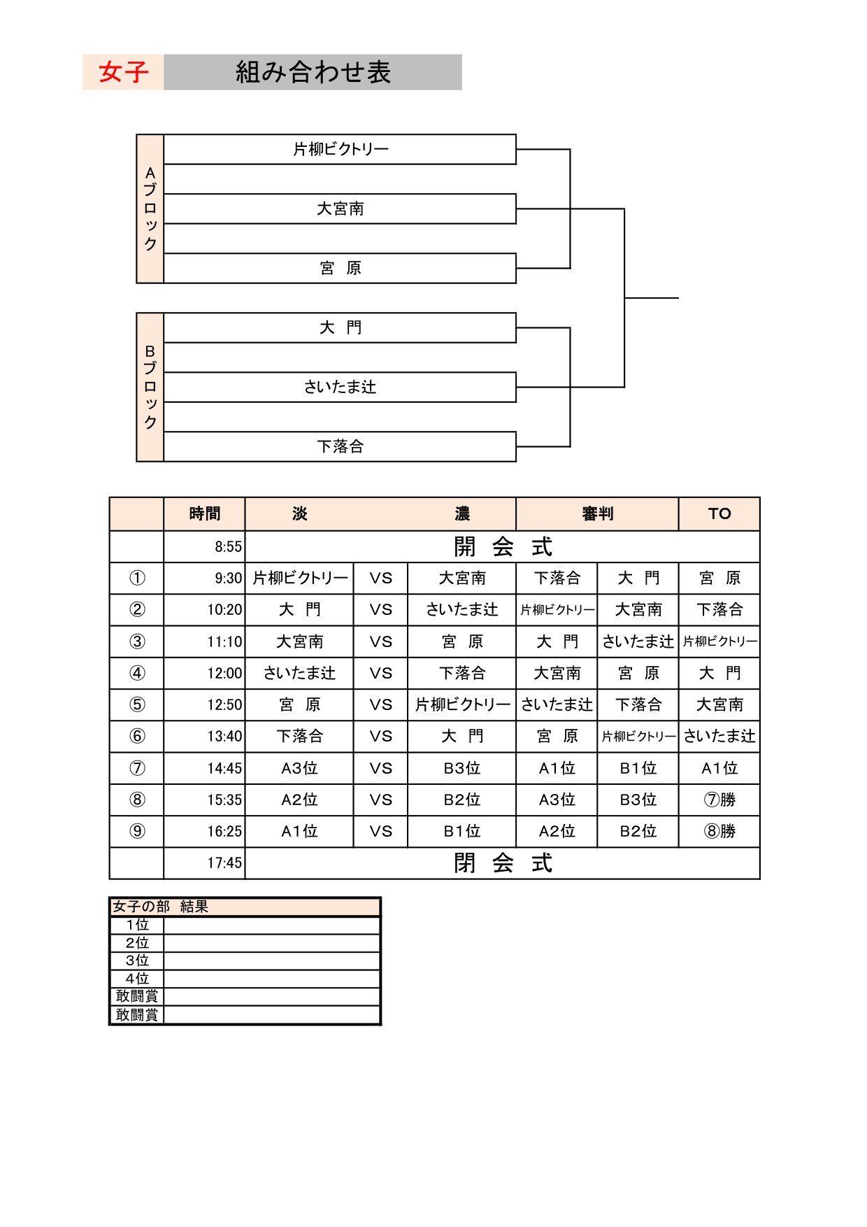 組み合わせ表（女子）